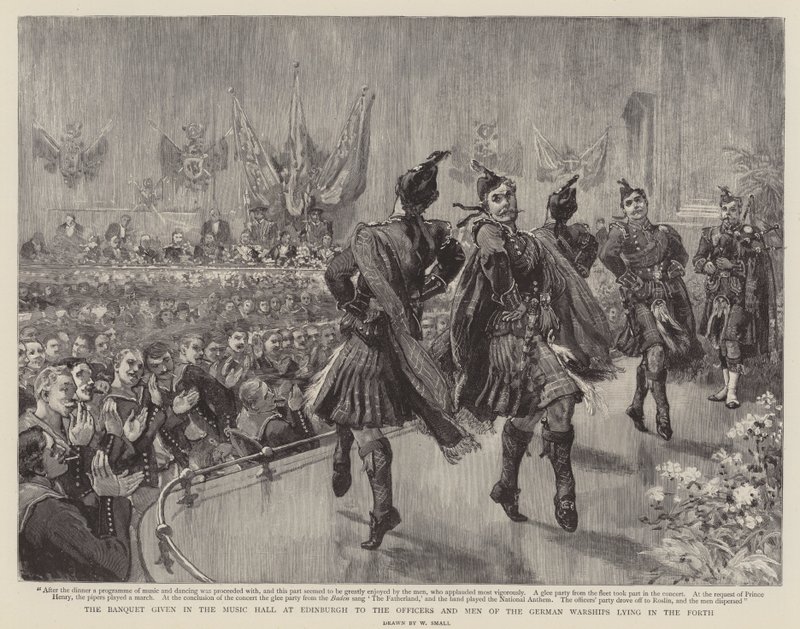 Le banquet dans la salle de musique à Édimbourg pour les officiers et les hommes des navires de guerre allemands ancrés dans le Forth - William Small