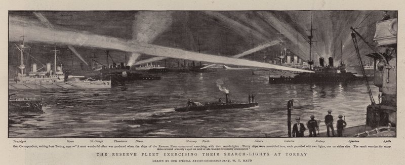 La Flotte de Réserve exerçant leurs Projecteurs à Torbay - William T. Maud