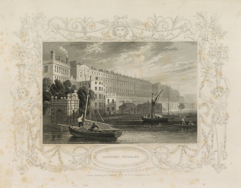 Terrasse Adelphi, y compris la Water Gate, York Buildings, Londres - William Tombleson