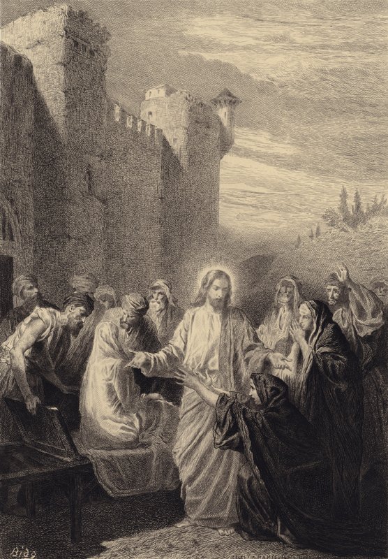 Christ ressuscite le fils de la veuve - after Albert Robida