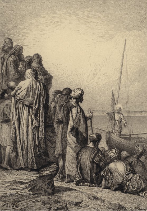 Jésus enseigne dans un bateau - after Albert Robida