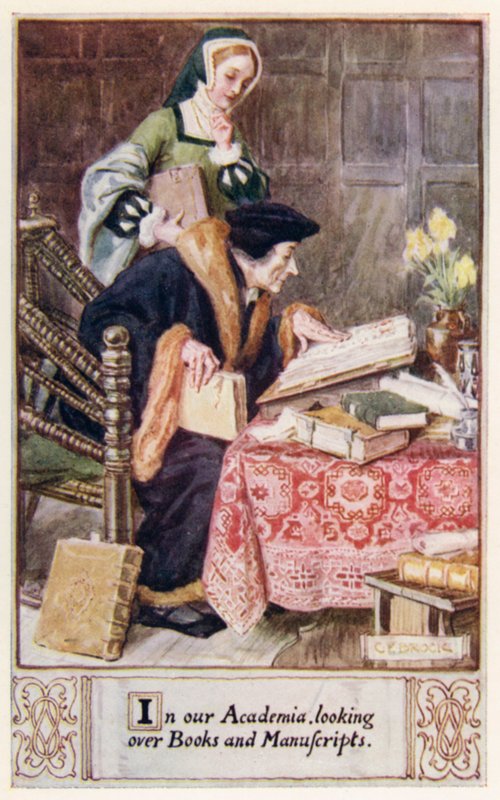Dans notre Académie, en regardant des livres et des manuscrits - after Charles Edmund Brock