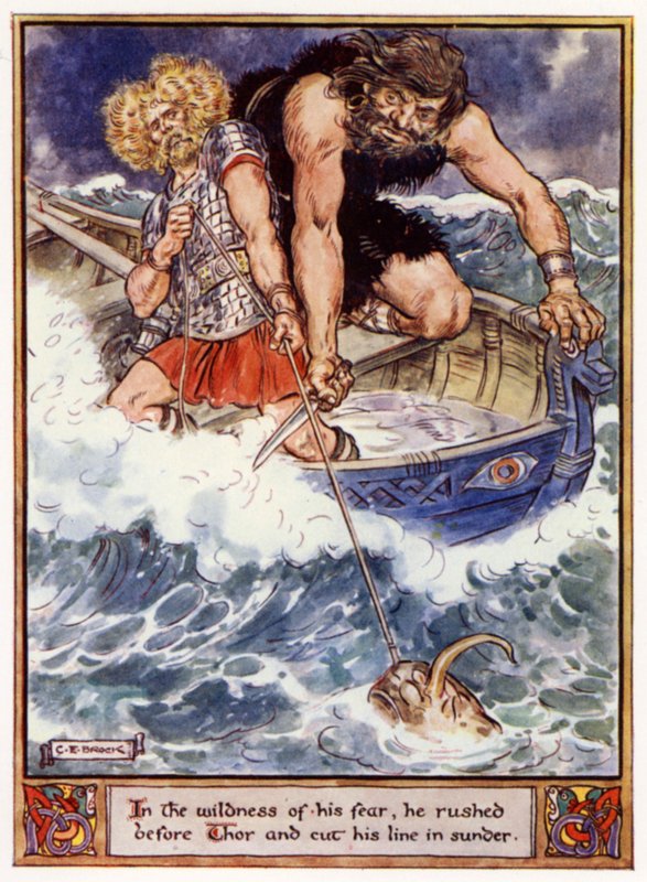 Dans la sauvagerie de sa peur, il se précipita devant Thor et coupa sa ligne en deux - after Charles Edmund Brock