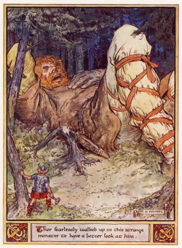Thor marcha sans peur vers ce monstre étrange pour mieux le regarder - after Charles Edmund Brock