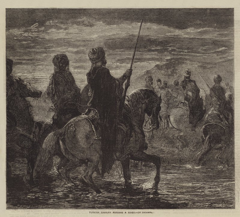 Cavalerie turque traversant une rivière - after Edmond Morin