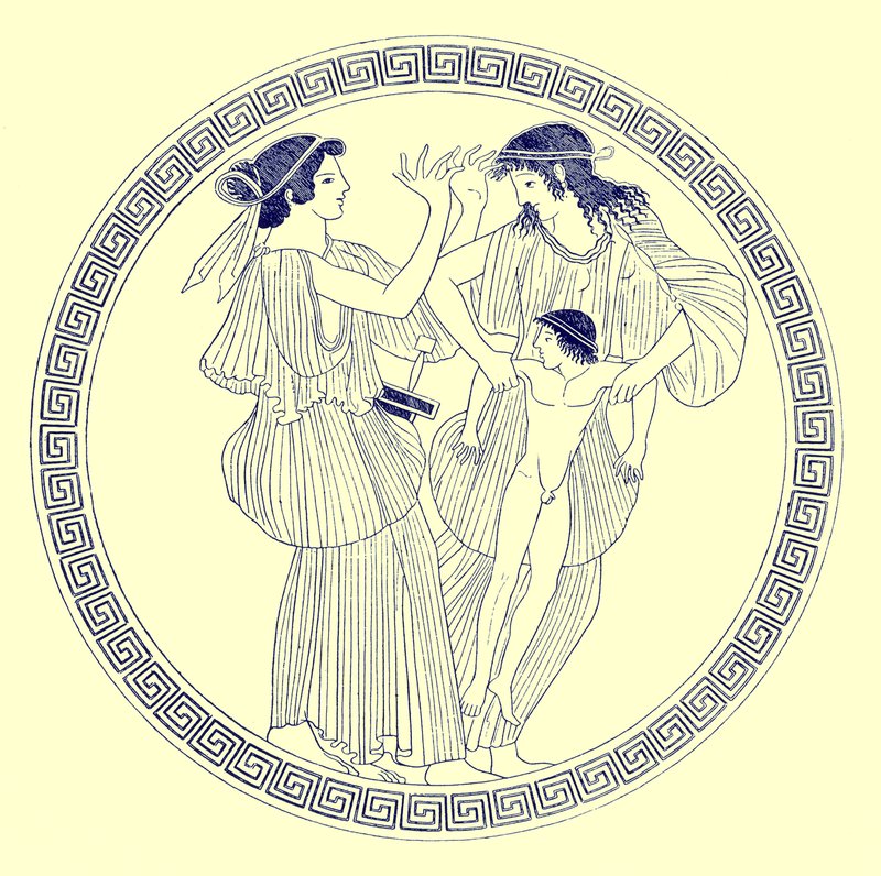 Prokné, Philomèle et Itys, illustration des Peintures de vases grecs par J. E. Harrison et D. S. MacColl, publié en 1894 - after English School