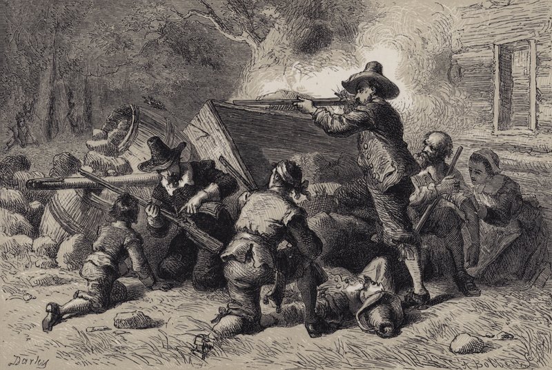 Les Virginiens se défendant contre les Indiens - after Felix Octavius Carr Darley
