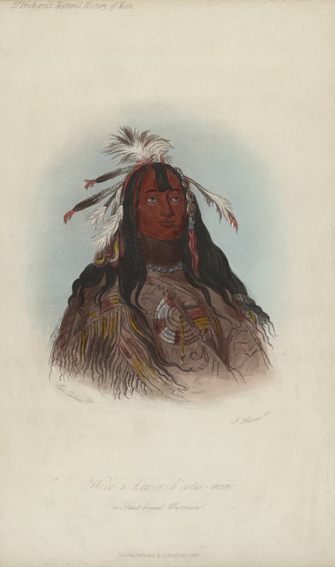 Héco-a-héco-a-hécotes-min, Un Guerrier Tête Plate (aquatinte) - after George Catlin