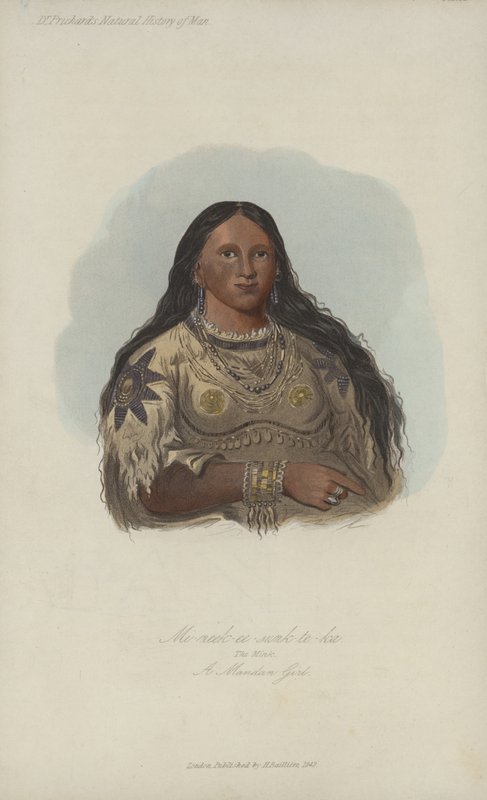 Mi-neek-ee-sunk-te-ka, La Belette, Une Fille Mandan (aquatinte) - after George Catlin