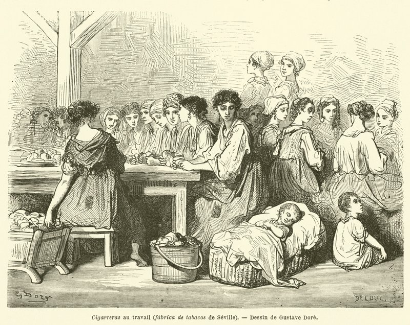 Cigarreras au travail, fabrique de tabacs de Séville - Gustave after Dore