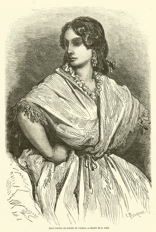 Jeune femme, au marché de Valence - Gustave after Dore