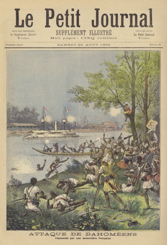 Une attaque dahoméenne repoussée par un canonnière française - after Henri Meyer