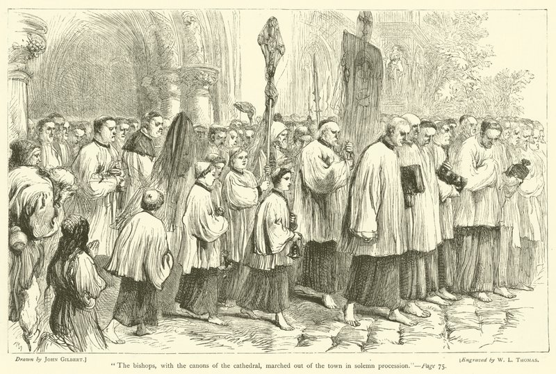 Les évêques, avec les chanoines de la cathédrale, sortirent de la ville en procession solennelle - after John Gilbert