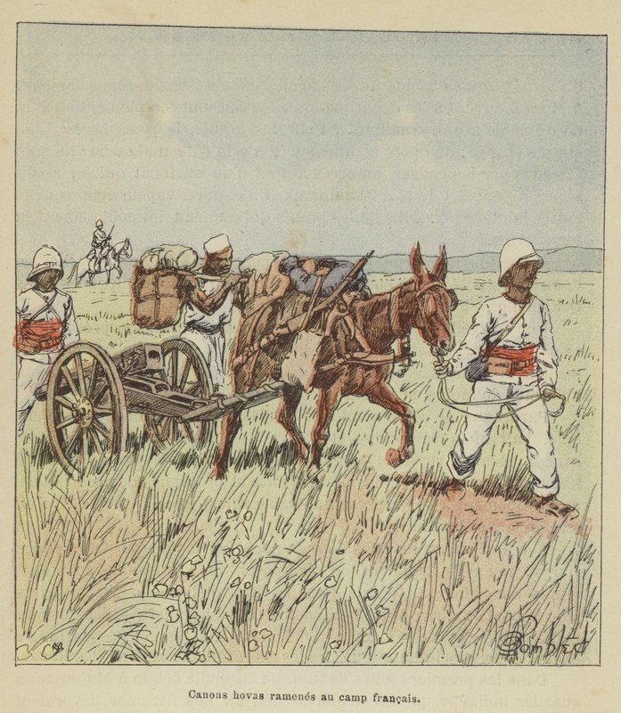 Canons hovas ramenés au camp français - after Louis Charles Bombled