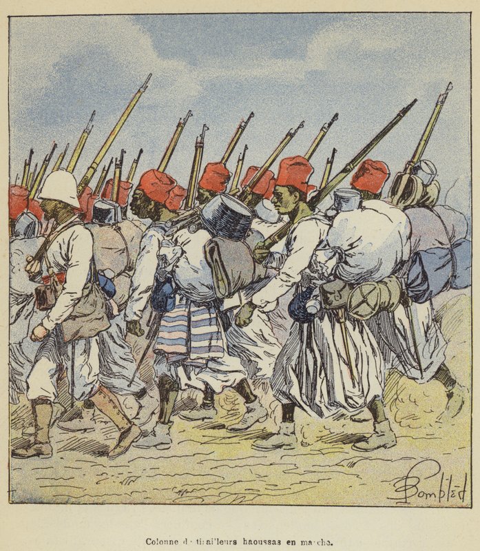 Colonne de tirailleurs haoussas en marche - after Louis Charles Bombled