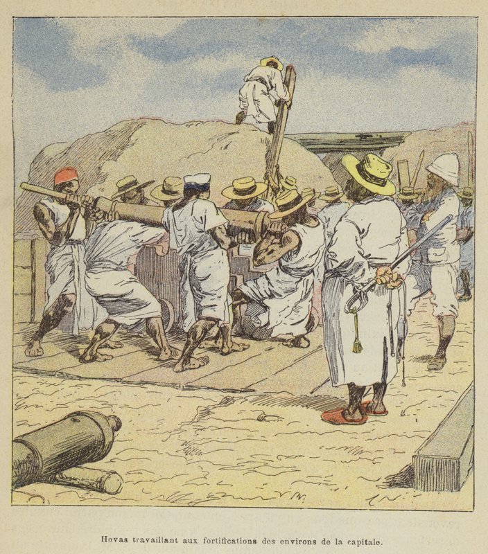 Hovas travaillant aux fortifications des environs de la capitale - after Louis Charles Bombled