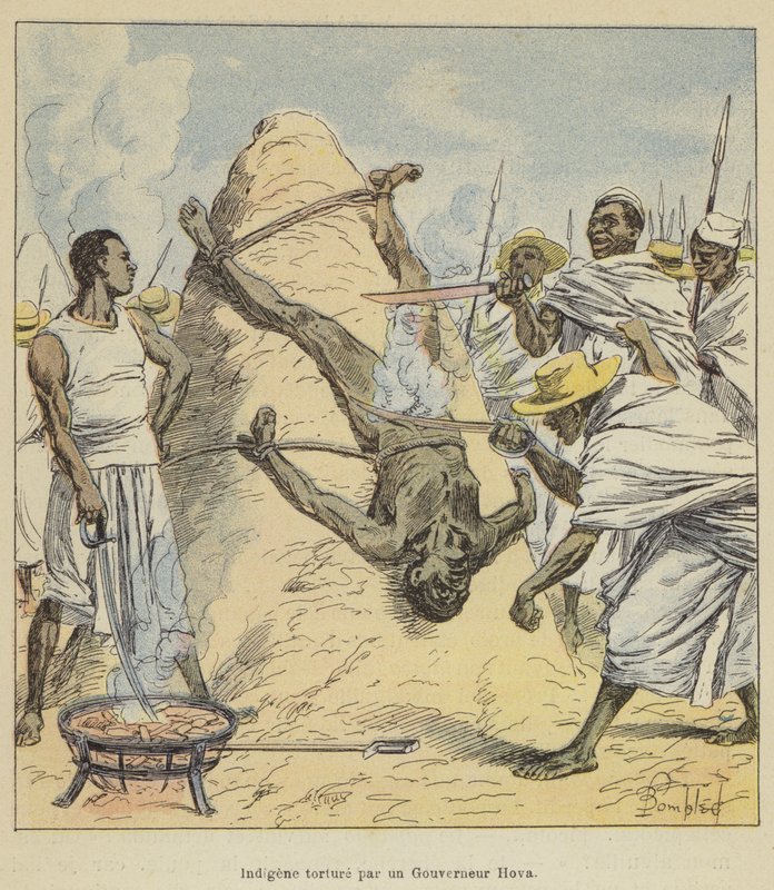 Indigène torturé par un gouverneur Hova - after Louis Charles Bombled
