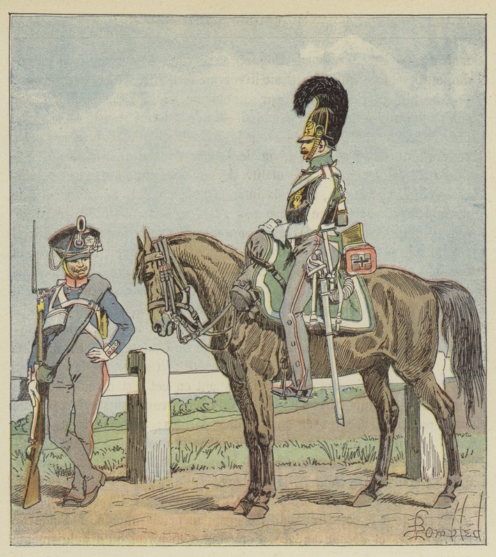 Infanterie de ligne prussienne (42e rég) et cuirassier prussien (1806) - after Louis Charles Bombled