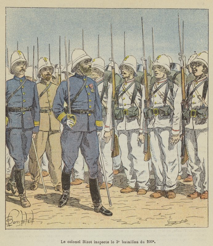 Le colonel Bizot inspecte le 3e bataillon du 200e - after Louis Charles Bombled
