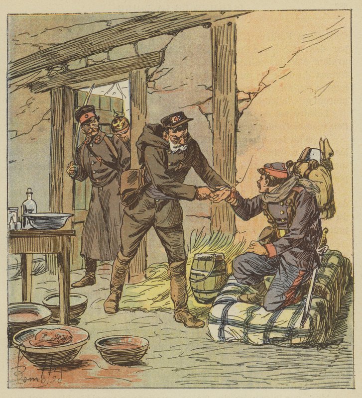 Le docteur Libert sauve la vie à un mobile du Calvados en lui faisant une blessure - after Louis Charles Bombled