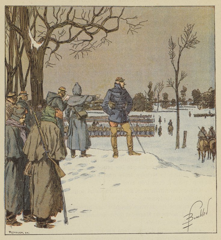 Le général Chanzy parcourt le front des positions, le 11 janvier, avant la bataille - after Louis Charles Bombled
