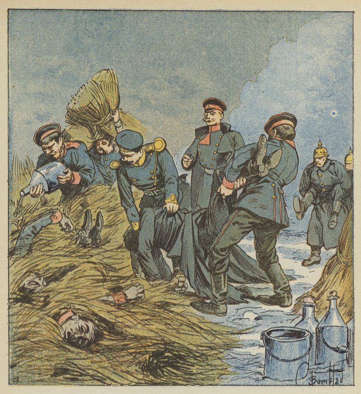 Les Prussiens brûlent leurs morts - after Louis Charles Bombled