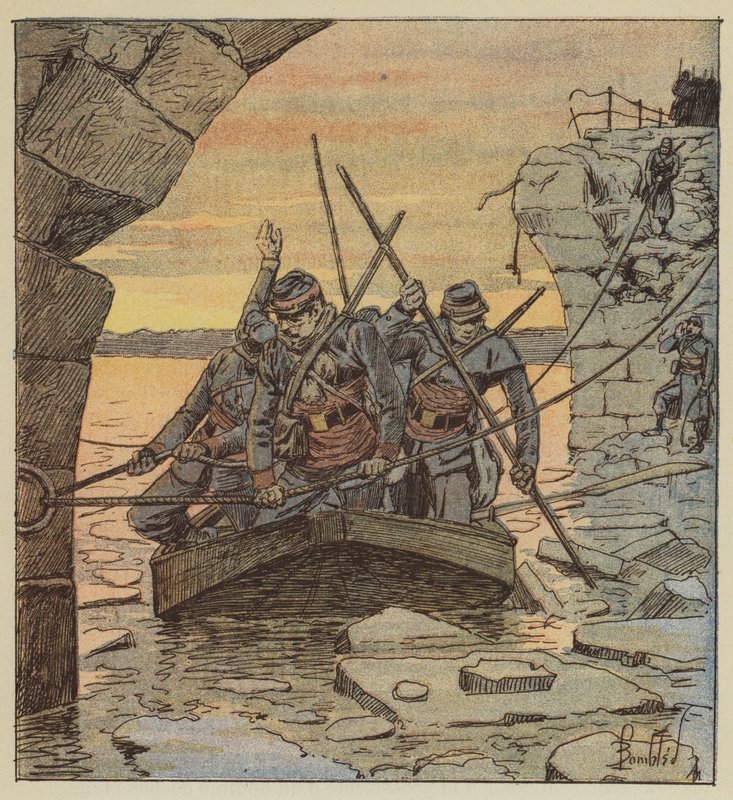Les volontaires de Cathelineau passent la Loire à Châteauneuf - after Louis Charles Bombled
