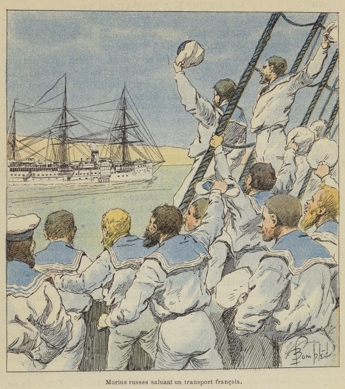 Marins russes saluant un transport français - after Louis Charles Bombled
