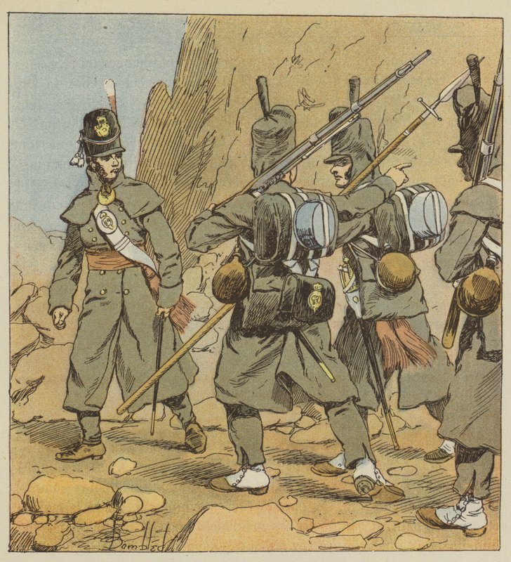 Soldats anglais du 1er régiment de la garde à pied, en tenue de route, Espagne, 1814 - after Louis Charles Bombled