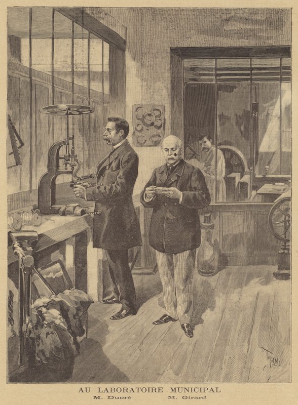 Scientifiques analysant des bombes anarchistes au laboratoire municipal de Paris - after Oswaldo Tofani
