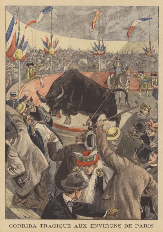 Corrida tragique en périphérie de Paris - after Oswaldo Tofani