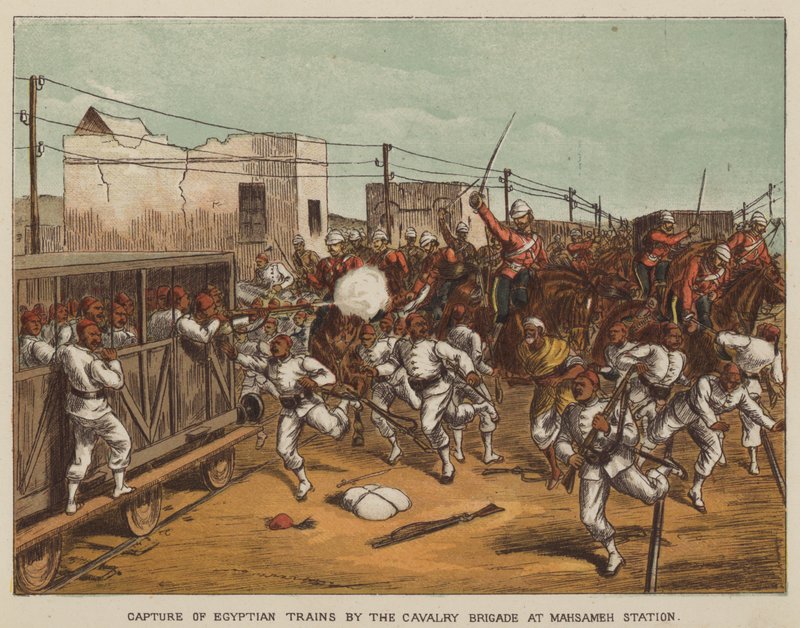 Capture des trains égyptiens par la brigade de cavalerie à la gare de Mahsameh - after Richard Simkin