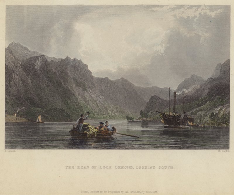 La tête du Loch Lomond, vue vers le sud - after Thomas Allom
