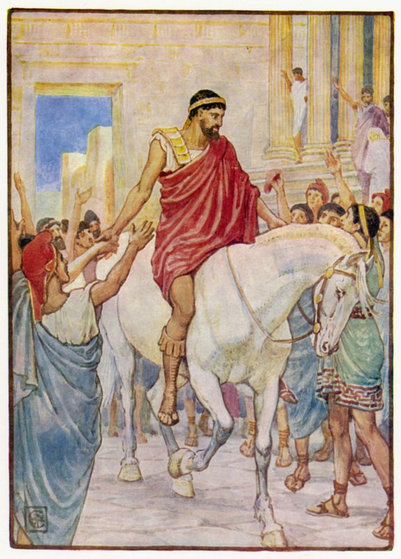 La multitude le salua avec de fortes acclamations - after Walter Crane