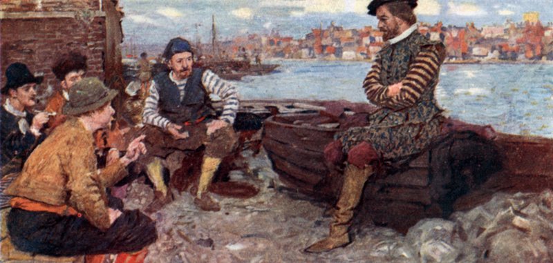 Shakespeare parle avec certains des hommes de Raleigh de retour des Caraïbes - after William Hatherell