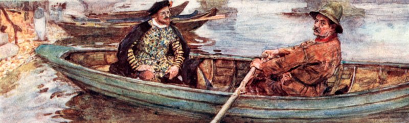 Shakespeare avec un batelier descendant la Tamise, Londres - after William Hatherell