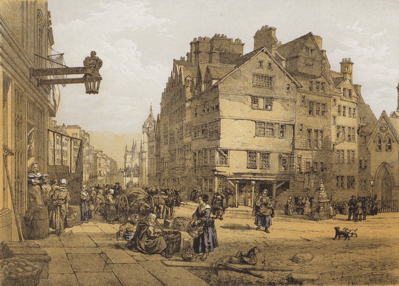 High Street depuis Head of West Bow, Lawnmarket - after William Leighton Leitch