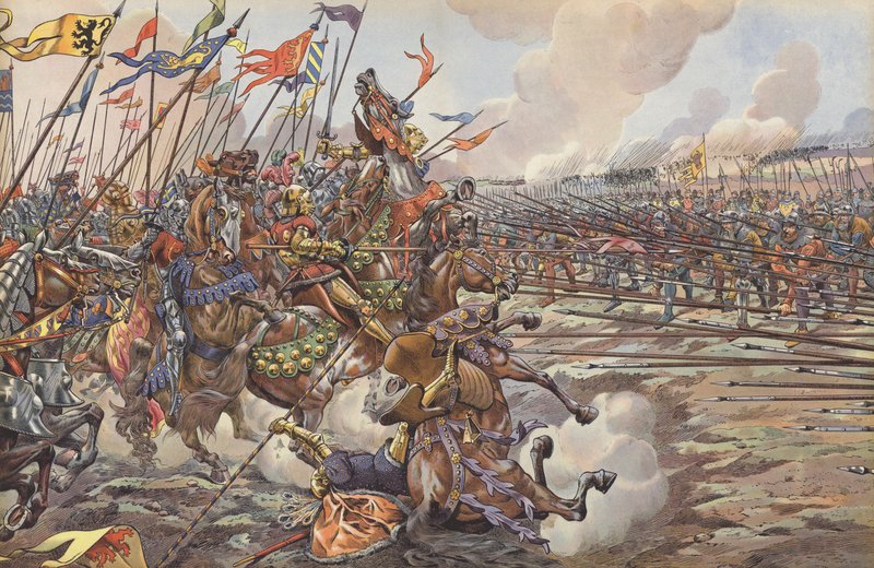 Les chevaliers bourguignons de Charles le Téméraire battus par les piquiers suisses à la bataille de Grandson, 1476 - Onfray de Breville Job