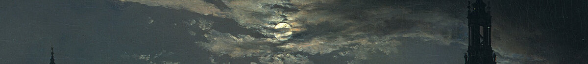 Vue de Dresde au clair de lune (Johan Christian Dahl), Detail: Mond über der Stadtsilhouette