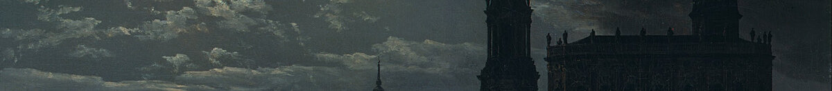 Vue de Dresde au clair de lune (Johan Christian Dahl), Detail: Hofkirche mit Lichtern