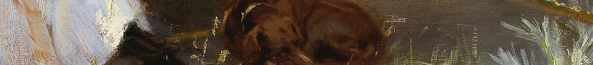 Marie Krøyer assise dans la chaise longue au jardin près de la maison de Mme Bendsen (Peder Severin Krøyer), Detail: Schlafender Hund