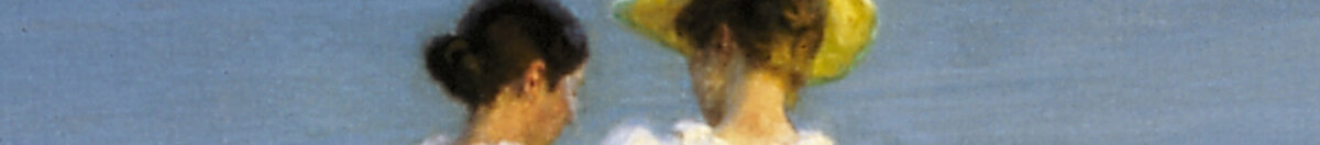 Soir d'été sur la plage de Skagen. Anna Ancher et Marie Krøyer se promènent ensemble. (Peder Severin Krøyer), Detail: Gelber Strohhut und Köpfe