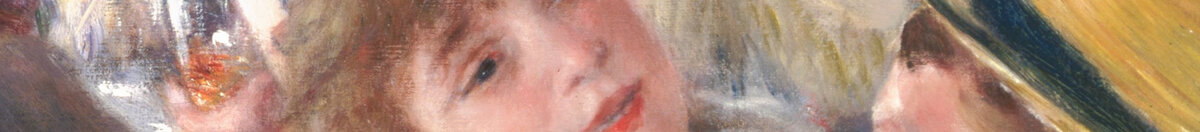 Le déjeuner des canotiers (Pierre-Auguste Renoir), Detail: Aline mit Hündchen-Blick und Ruderer
