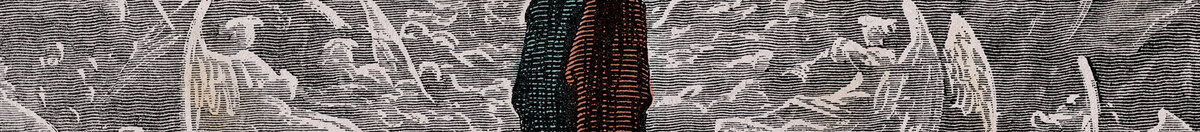 Paradis, chant 31 : La sainte multitude forme une rose dans l'empyrée (Gustave Dore), Detail: Dante und Beatrice auf dem Felsen