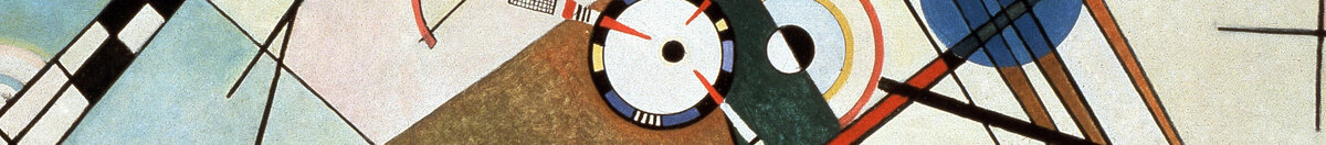 Composition VIII. Peinture de Vassily Kandinsky (ou Wassily Kandinski ou Kandinskij, 1866-1944). 1915 Soleil. 201x140 cm New York, musée Guggenheim (Wassily Kandinsky), Detail: Weißer Kreis mit Strahlen