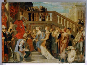 Esther conduite devant le roi Assuérus ... (peinture sur toile)