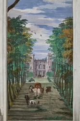 Perspective avec vue sur la campagne et carrosses, Mur Nord, Salle de Bacchus