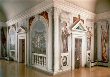 Paysages et musiciens. Fresque de Paolo Veronese (Paolo Caliari) vers 1561. Maser (Trévise), Villa Barbaro