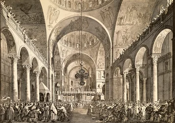 Fête vénitienne, le nouveau doge de Venise présenté au peuple dans la basilique Saint-Marc
