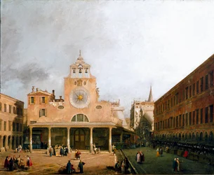 Vue du campo san Giacometto à Venise. Peinture de Canaletto (1729)